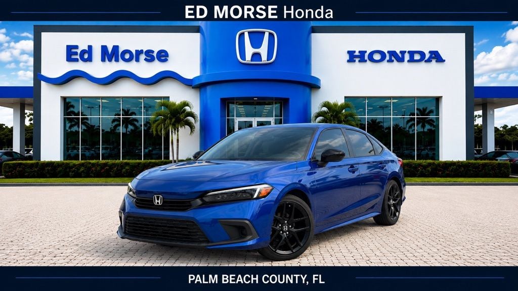2024 Honda Civic Sport in Aegean Blue Metallic — front three-quarter view
