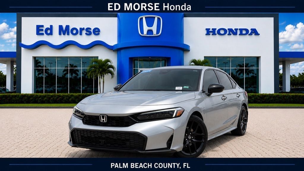 2025 Honda Civic Sport in Silver — front three-quarter view