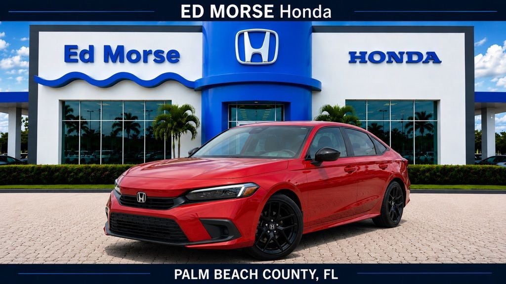 2023 Honda Civic Sport in Rallye Red — front three-quarter view