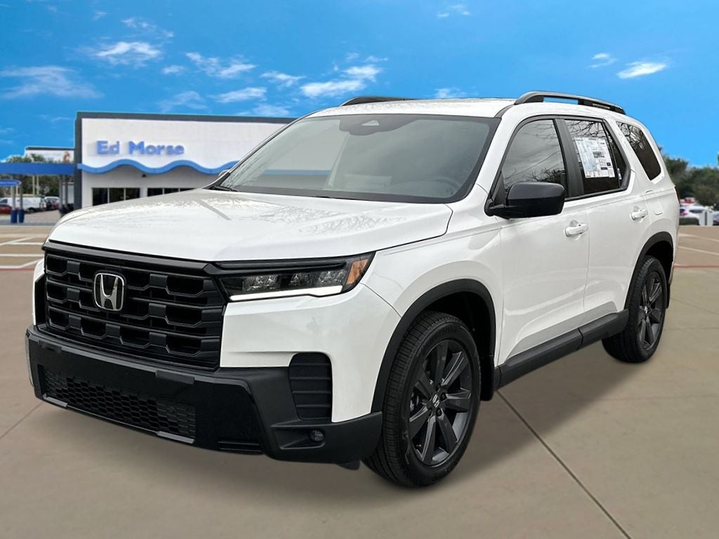 2026 Honda Pilot Sport in Platinum White Pearl — front three-quarter view