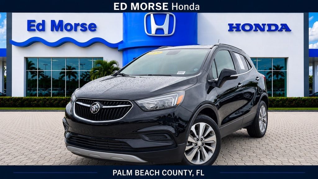 2019 Buick Encore Preferred in Ebony Twilight Metallic — front three-quarter view